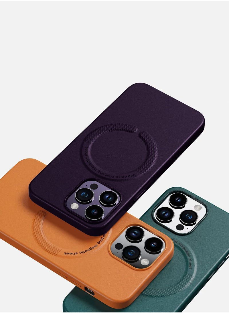 Wtech - Leather Magnetic Wireless Charging Case Original MagSafe Shockproof Case Cover For Apple iPhone 15 Pro 2023 Luxury Eggplant Purple - Image 1