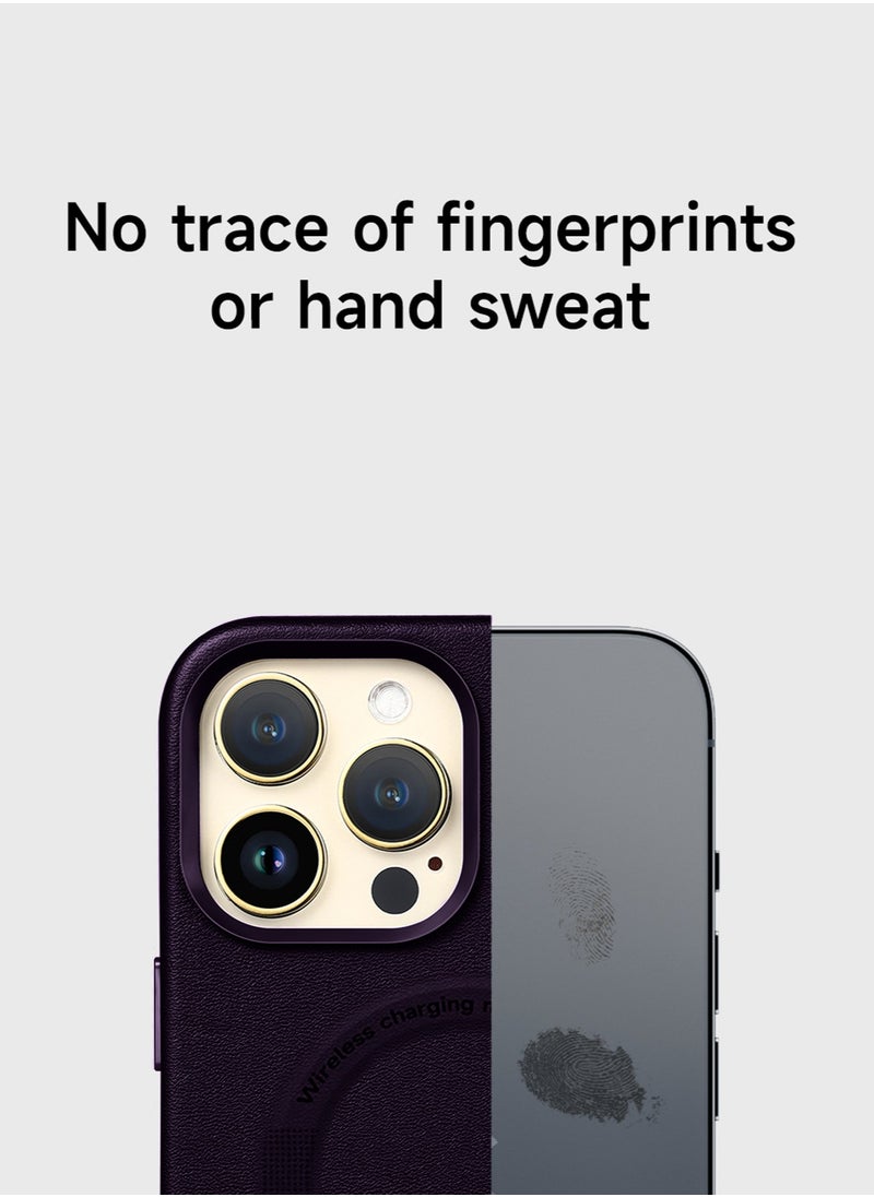 Wtech - Leather Magnetic Wireless Charging Case Original MagSafe Shockproof Case Cover For Apple iPhone 15 Pro 2023 Luxury Eggplant Purple - Image 1