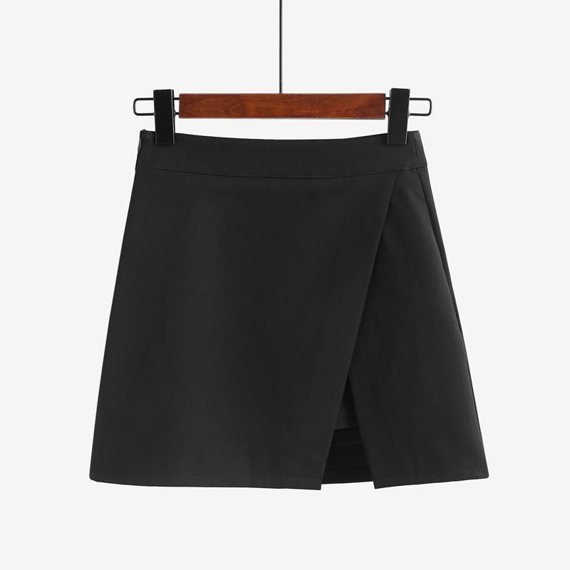 Summer Short Skirt, Womens Spring Slit High-Waisted Slimming Look Asymmetrical A-Line Skirt Black Large Size Culottes Black