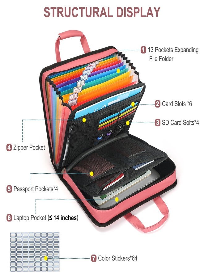 SEEKIND PU Leather Accordion File Organizer with Handle & Strap，12 Pockets Expanding File Folder with Zipper & Labels，Portable Document Organizer File for Letter A4 Files - Image 2