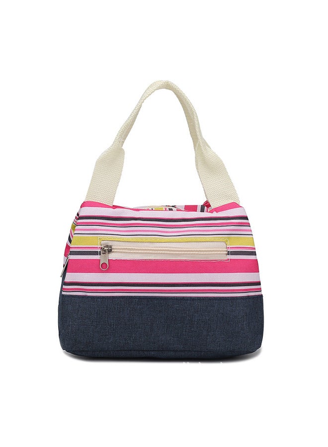 Japanese Style Artistic Commuter Oxford Cloth Bag Women's Printed Fashionable Contrast Color Striped Lunch Bag Korean Style Light Trendy Lunch Box Bag-Color:Green Stripe - Image 5