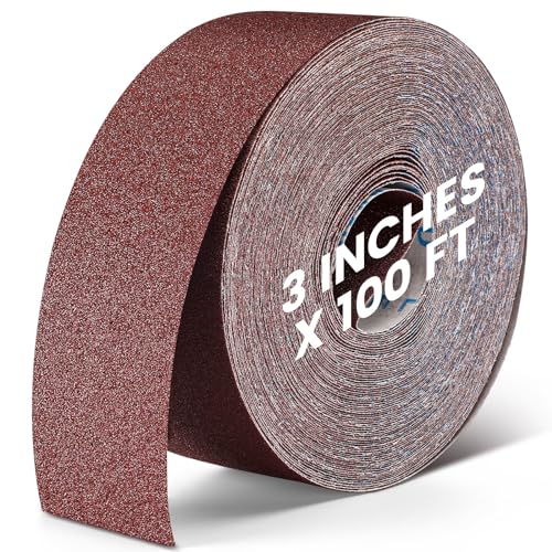 Heigble 80 Grit Abrasive Sandpaper Roll 3''x100 ft Long Emery Cloth Sand Paper Roll Aluminum Oxide Sanding Belt for Drum Sander Sandpaper Continuous Wood Furniture Wet and Dry Sanding - Image 1