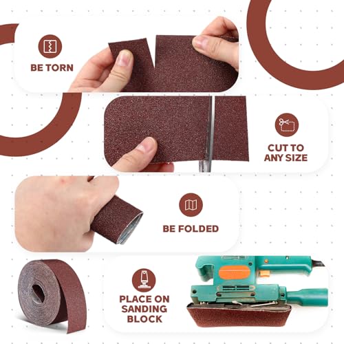 Heigble 80 Grit Abrasive Sandpaper Roll 3''x100 ft Long Emery Cloth Sand Paper Roll Aluminum Oxide Sanding Belt for Drum Sander Sandpaper Continuous Wood Furniture Wet and Dry Sanding - Image 3