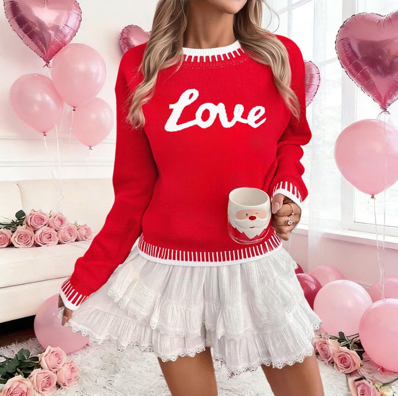 LUKYCILD Valentines Sweater Women Love Heart Sweatshirt Valentine Day Love Sweaters Cute Knitted Long Sleeve Pullover Tops Red - Image 3
