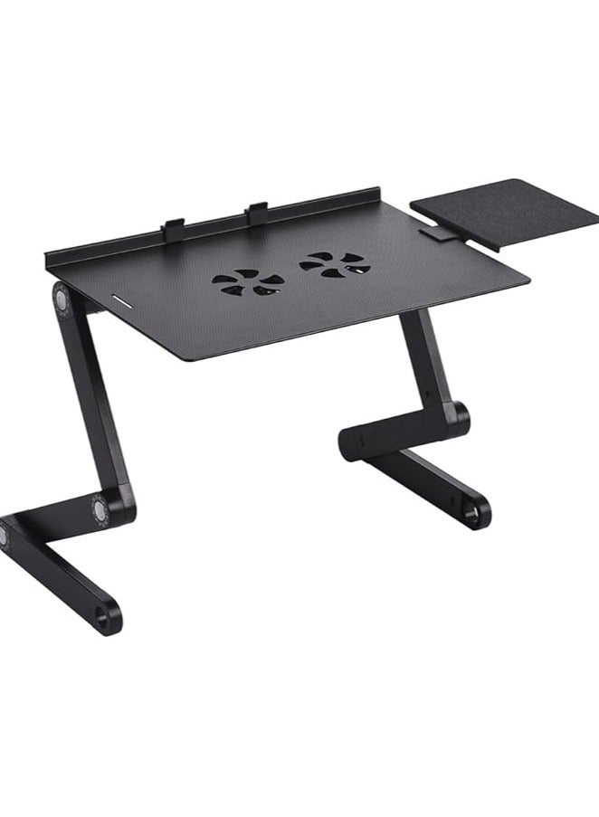 Green Tiger Foldable Laptop Table Stand Vented Computer Desk Bed Lap Tray 360 Degree Adjustable with Mouse Pad Cooling Fans - Image 1