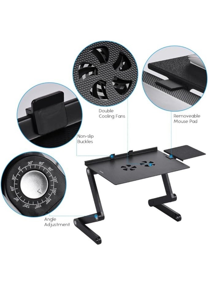 Green Tiger Foldable Laptop Table Stand Vented Computer Desk Bed Lap Tray 360 Degree Adjustable with Mouse Pad Cooling Fans - Image 2