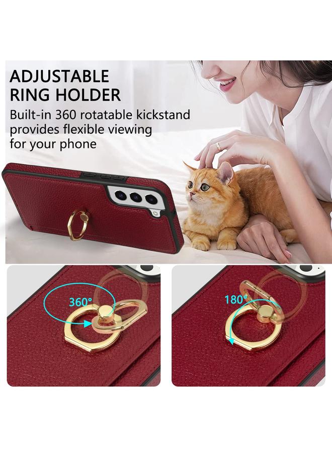 اس-توب جراب لهاتف Samsung Galaxy S21 FE 5G Ring Card Litchi Leather Back Case Phone Case - Image 4
