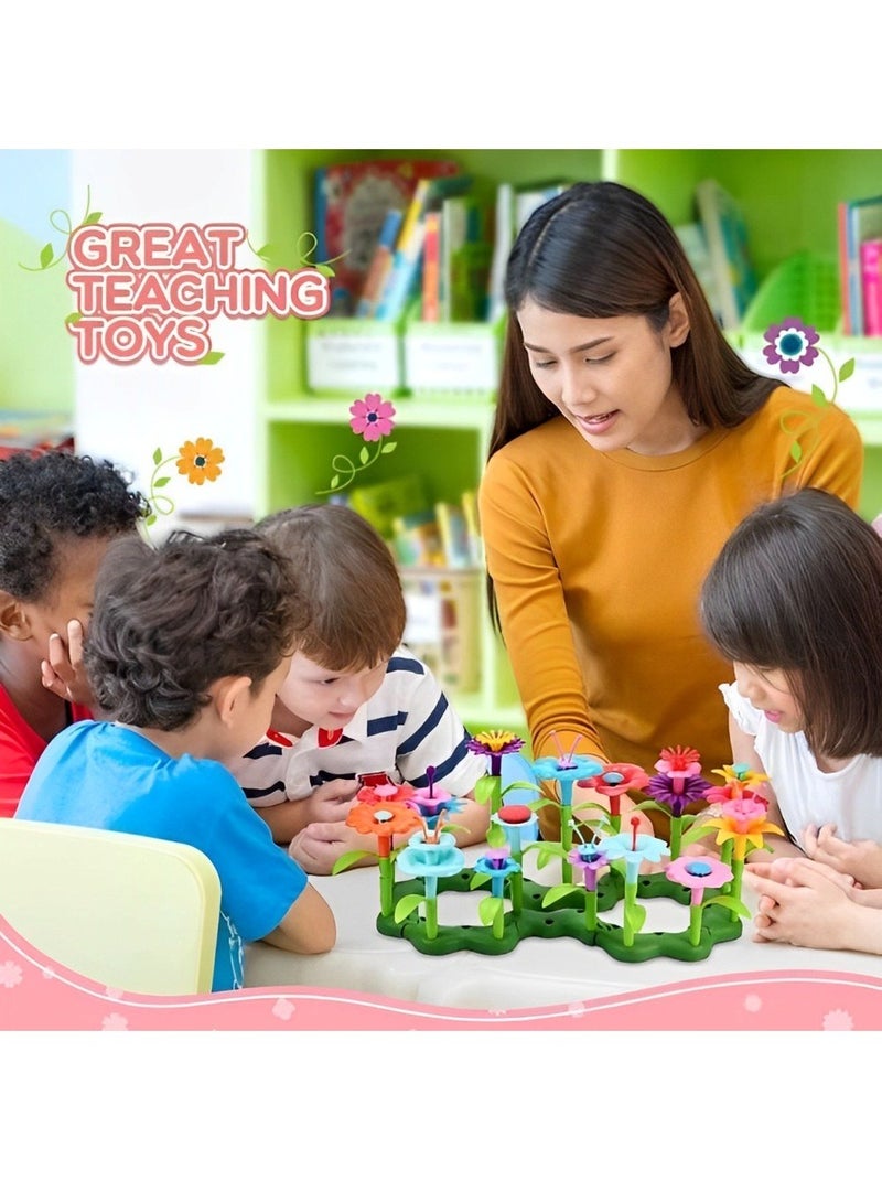 مجموعة زهور بلاستيكية تركيبية ملونة، ألعاب مونتيسوري لتعزيز التفكير التنموي وتنمية المهارات الحركية والحسية للأطفال الصغار، أدوات دعم التدريب للمعلمين والآباء، هدية رائعة (مجموعة من 144 قطعة) - Image 2