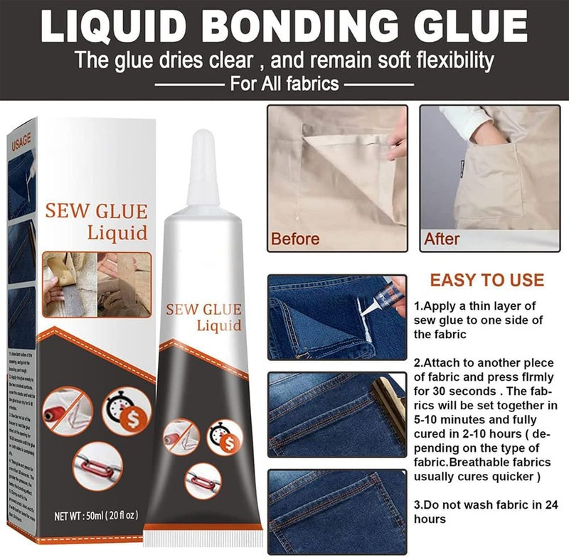 كلاراكو غراء خياطة لإصلاح القماش، غراء خياطة لجميع الأقمشة دائم، غراء خياطة سائل للأقمشة (قطعتان) - Image 5