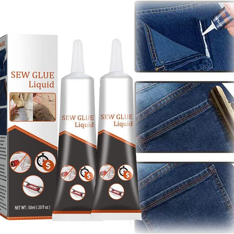كلاراكو غراء خياطة لإصلاح القماش، غراء خياطة لجميع الأقمشة دائم، غراء خياطة سائل للأقمشة (قطعتان) - Image 1