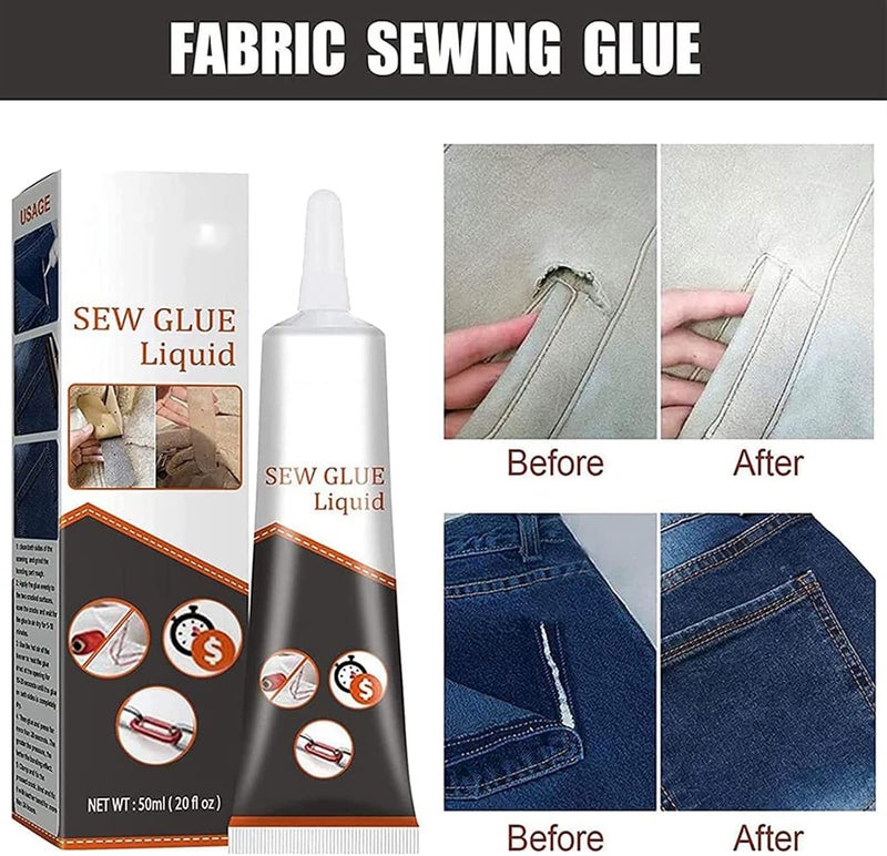 كلاراكو غراء خياطة لإصلاح القماش، غراء خياطة لجميع الأقمشة دائم، غراء خياطة سائل للأقمشة (قطعتان) - Image 3