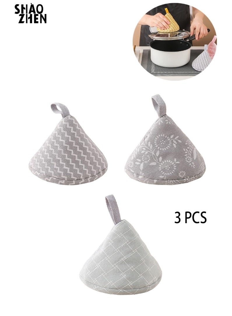 شاو تشن أغطية مقبض قماشة الحديد الصب، 3 حزمة غطاء مقبض الحديد الصب، مقبض غطاء غطاء غطاء قماشة الحديد الصب العازل للحرارة، غطاء مقبض قطن مثلث قابل لإعادة الاستخدام لوعاء قلاية قماشة الحديد الصب - Image 1