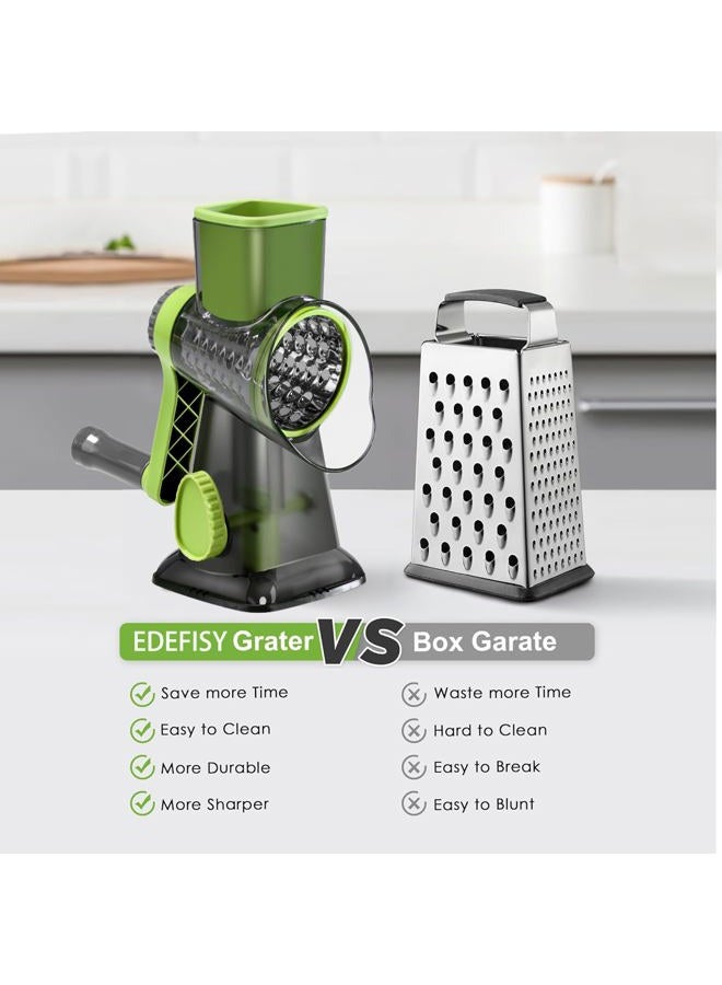 EDEFISY Quick Rotating Cheese Grater, Manual 3-in-1 Vegetable Chopper with Interchangeable Blades and Suction Cup Base (Green) - Image 5