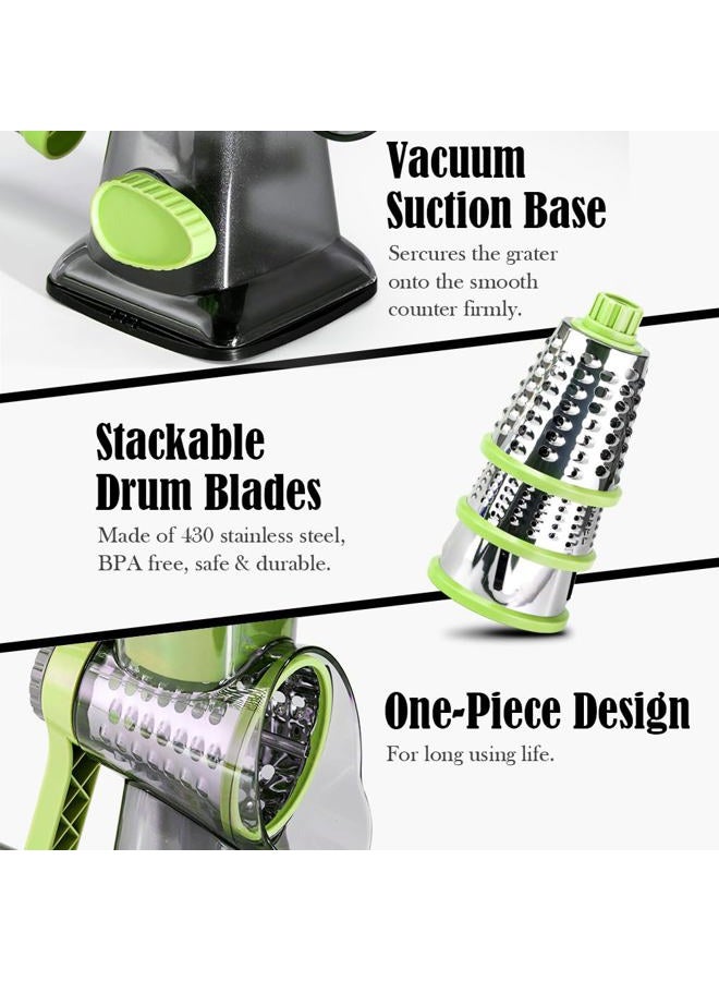 EDEFISY Quick Rotating Cheese Grater, Manual 3-in-1 Vegetable Chopper with Interchangeable Blades and Suction Cup Base (Green) - Image 3