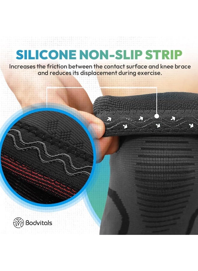 BODVITALS BODVITALS Knee Brace Compression Sleeve | Sports Knee Sleeve for Men and Women | Knee Brace for Running, Indoor & Outdoor Sports, Gym, Cycling, Football, Basketball and Weightlifting (Black, M)  - Image 4