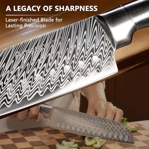 Astercook Knife Set, Astercook 21 Pieces Kitchen Knife Set with Built-in Sharpener, German Stainless Steel Knife Block Set, Razor-Sharp Knives with Full-tang Handle, Dishwasher Safe, Silver - Image 5