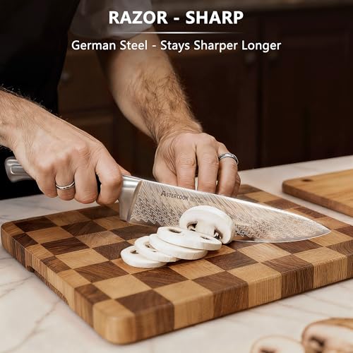 Astercook Knife Set, Astercook 21 Pieces Kitchen Knife Set with Built-in Sharpener, German Stainless Steel Knife Block Set, Razor-Sharp Knives with Full-tang Handle, Dishwasher Safe, Silver - Image 2