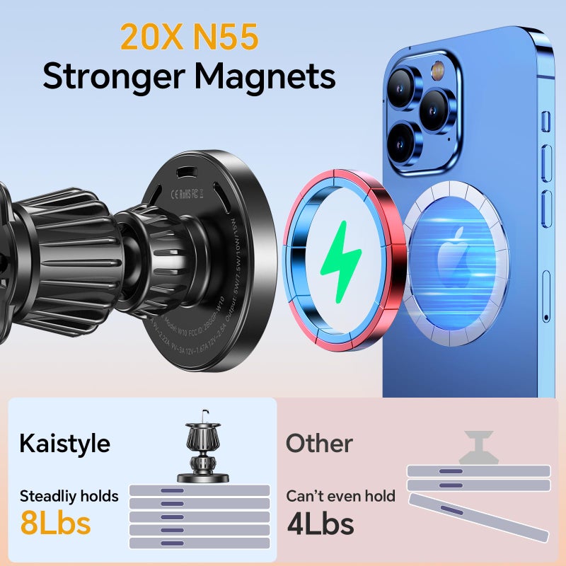 Kaistyle for MagSafe Car Mount Chargerã€Stronger Magnetsã€‘iPhone Magnetic Wireless Car Chargerã€Dashboard+Ventã€‘ for Magsafe Charger Cell Phone Car Mount for iPhone 17 Pro Max 16 15 14 13 12 Magsafe case - Image 4