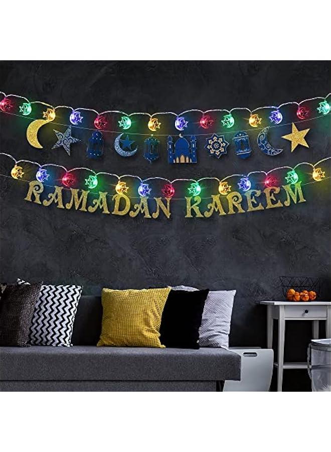 رينكس أضواء سلسلة القمر والجوم لرمضا مع 40 LED مقاوم للماء طول 6 أمتار و 2 وضعيات ضوء، أضواء إيد مارك للأعياد الإسلامية مع حل ، أضواء قمرية للديكور متعددة الألوا، ماسة لحفلات موضوعية للمسلمي ك - Image 4