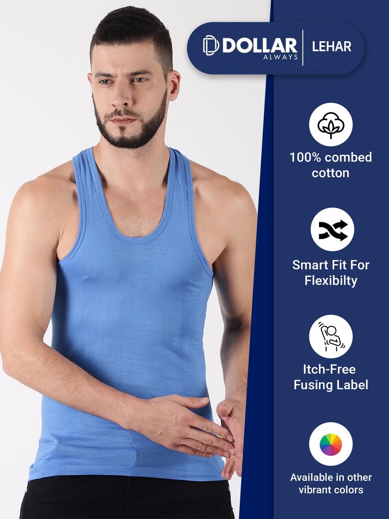 Dollar Lehar Combed Cotton Men's Multicolour Vest - Pack of 4 - Actual Colour May Vary - Image 5