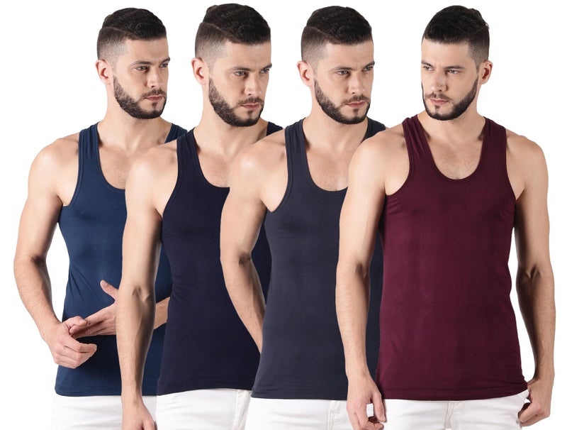 Dollar Lehar Combed Cotton Men's Multicolour Vest - Pack of 4 - Actual Colour May Vary - Image 1
