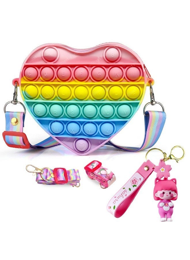 FunBlast Heart Shaped Sling Bag - Crossbody Bag for Kids, Kawaii Purse, Pop it Purse for Girls, Pop It Bag for Girls, Sling Bag with Doll Key Ring/Key Chain (Multicolor) - Image 1