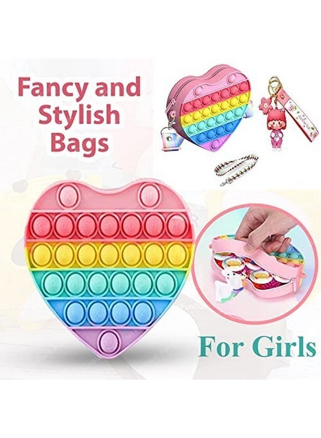 FunBlast Heart Shaped Sling Bag - Crossbody Bag for Kids, Kawaii Purse, Pop it Purse for Girls, Pop It Bag for Girls, Sling Bag with Doll Key Ring/Key Chain (Multicolor) - Image 5