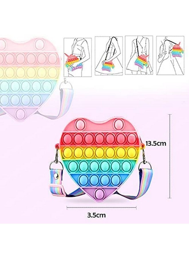 FunBlast Heart Shaped Sling Bag - Crossbody Bag for Kids, Kawaii Purse, Pop it Purse for Girls, Pop It Bag for Girls, Sling Bag with Doll Key Ring/Key Chain (Multicolor) - Image 2