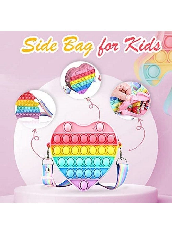 FunBlast Heart Shaped Sling Bag - Crossbody Bag for Kids, Kawaii Purse, Pop it Purse for Girls, Pop It Bag for Girls, Sling Bag with Doll Key Ring/Key Chain (Multicolor) - Image 3