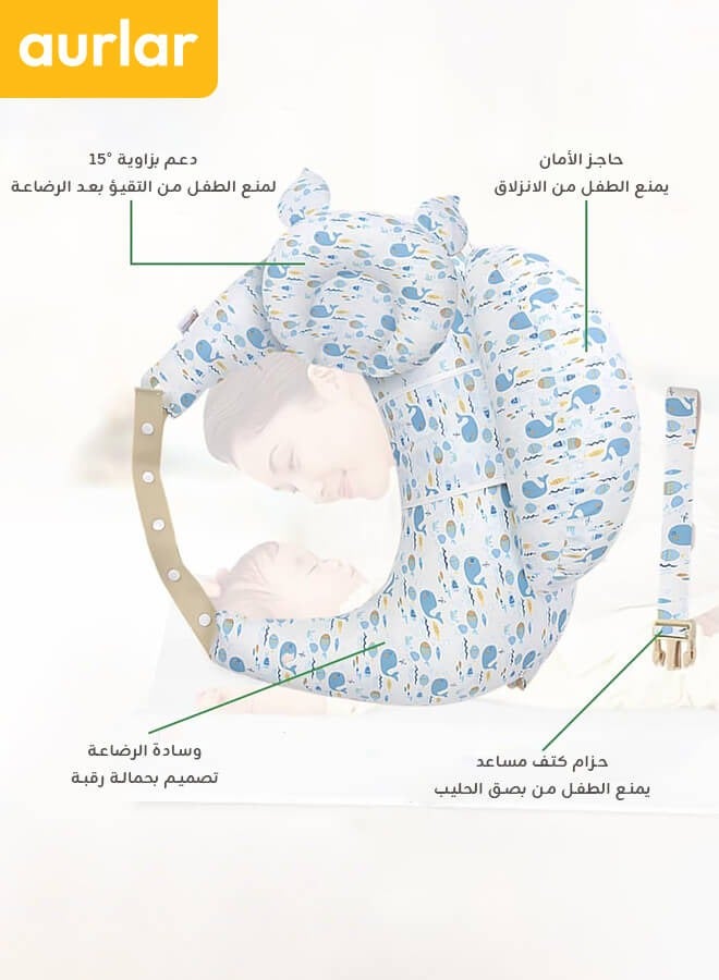 Aurlar Multi-Functional Nursing Pillow for Breastfeeding, Adjustable Waist Strap, Soft Cotton Cover, Arm & Shoulder Support, Secure Fence for Baby Comfort, Portable & Washable Nursing Cushion - Image 3