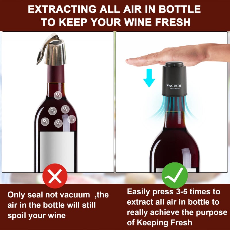 Sunwuun [2 PACK]Wine Bottle Stoppers,Real Vacuum Wine Stoppers,Reusable Wine Preserver,Wine Corks Keep Fresh,Best Gifts for Wine Lovers for christmas gifts. - Image 4