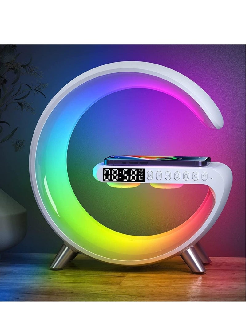 Smart Bluetooth Speaker Wireless Phone Charger LED Light, Multifunctional RGB Night Light and Charging Station, Smart Sounder Alarm Clock for Bedroom Smart Desk Lamp Control with App - Image 1