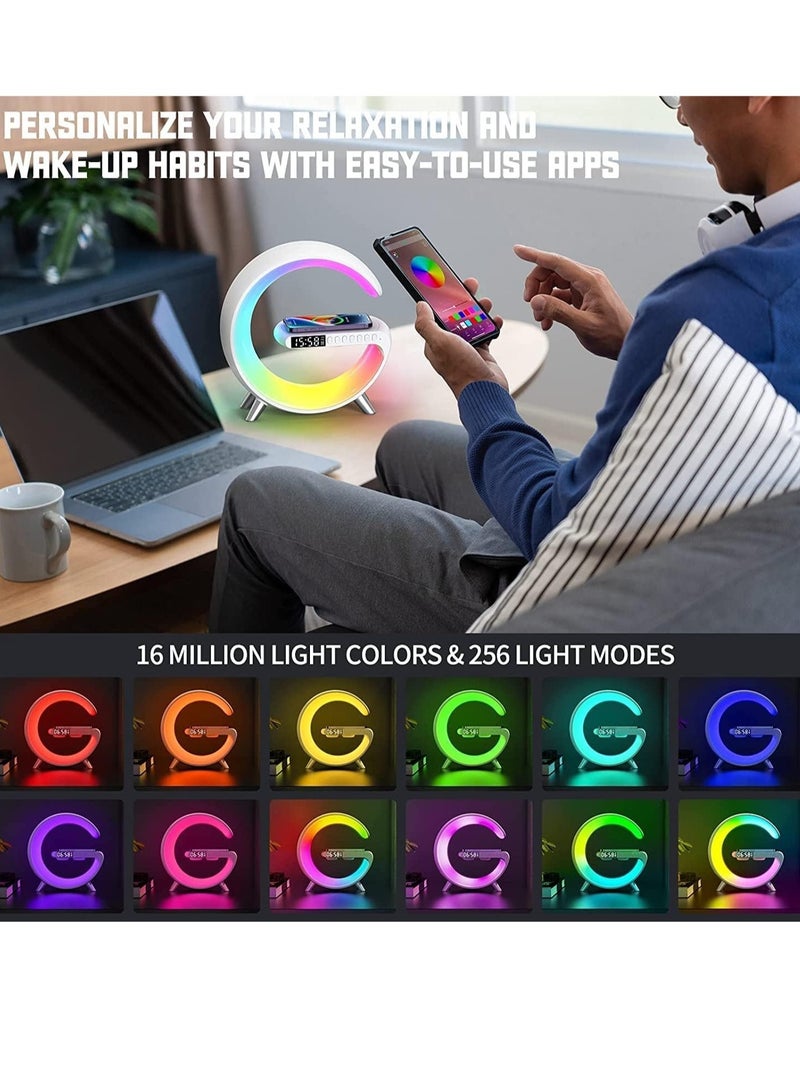 Smart Bluetooth Speaker Wireless Phone Charger LED Light, Multifunctional RGB Night Light and Charging Station, Smart Sounder Alarm Clock for Bedroom Smart Desk Lamp Control with App - Image 3