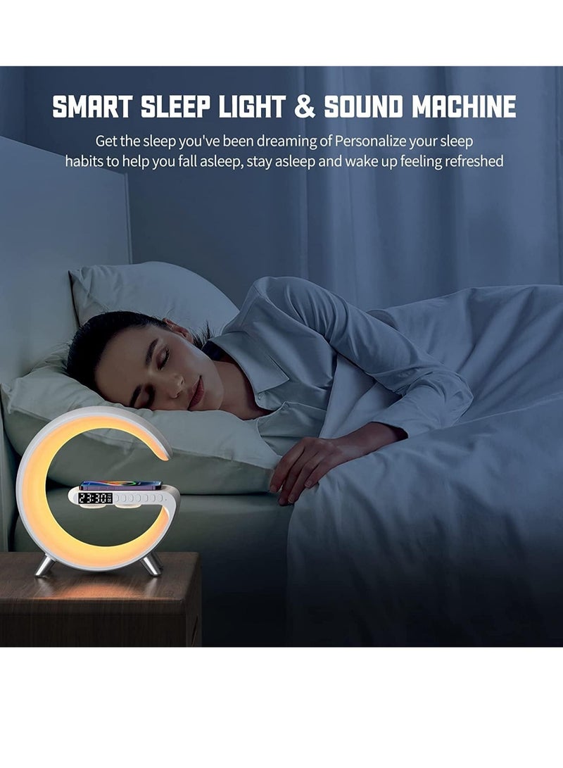 Smart Bluetooth Speaker Wireless Phone Charger LED Light, Multifunctional RGB Night Light and Charging Station, Smart Sounder Alarm Clock for Bedroom Smart Desk Lamp Control with App - Image 2