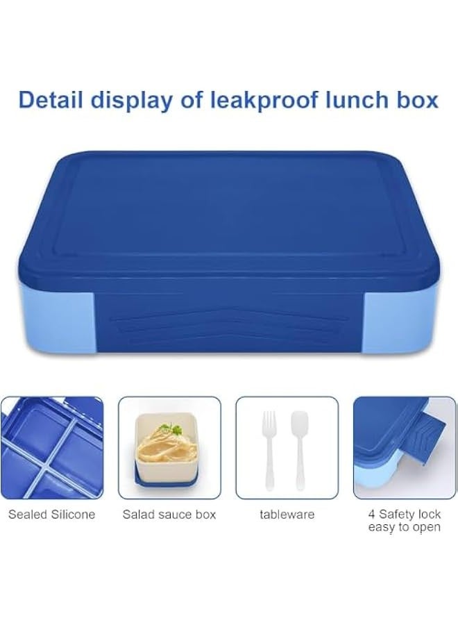 بيوينتي صندوق غداء للاطفال في المدرسة مع مقصورات بينتو مانع للتسرب للبنات والاولاد وجبات خفيفة مثالي للمدرسة والحضانة والرحلات ازرق ملكي البولي بروبلين - Image 3