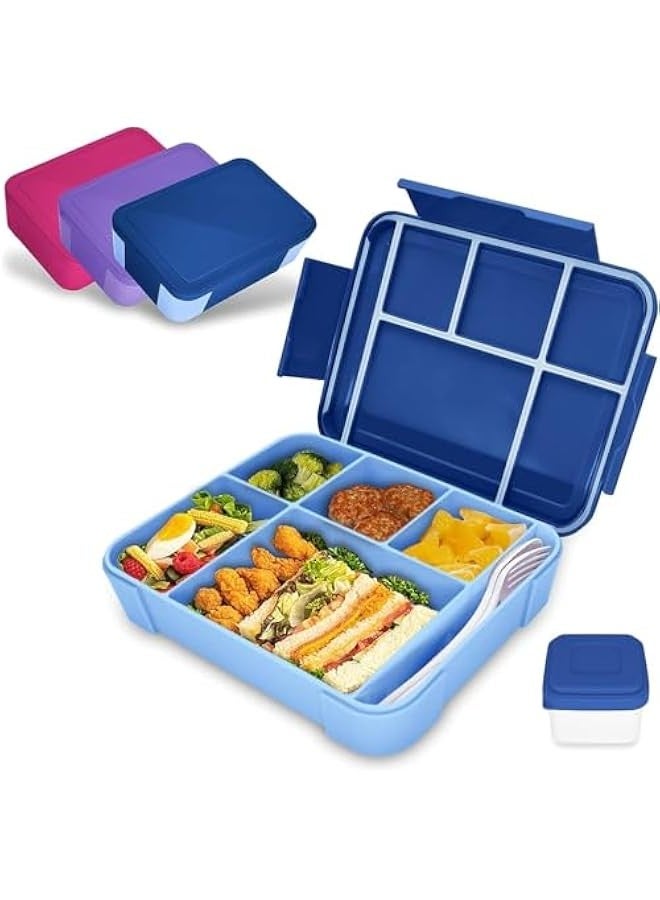 بيوينتي صندوق غداء للاطفال في المدرسة مع مقصورات بينتو مانع للتسرب للبنات والاولاد وجبات خفيفة مثالي للمدرسة والحضانة والرحلات ازرق ملكي البولي بروبلين - Image 1