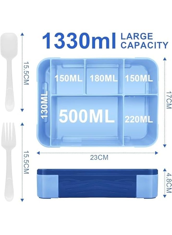 بيوينتي صندوق غداء للاطفال في المدرسة مع مقصورات بينتو مانع للتسرب للبنات والاولاد وجبات خفيفة مثالي للمدرسة والحضانة والرحلات ازرق ملكي البولي بروبلين - Image 2