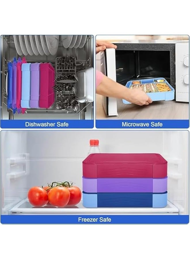 بيوينتي صندوق غداء للاطفال في المدرسة مع مقصورات بينتو مانع للتسرب للبنات والاولاد وجبات خفيفة مثالي للمدرسة والحضانة والرحلات ازرق ملكي البولي بروبلين - Image 5