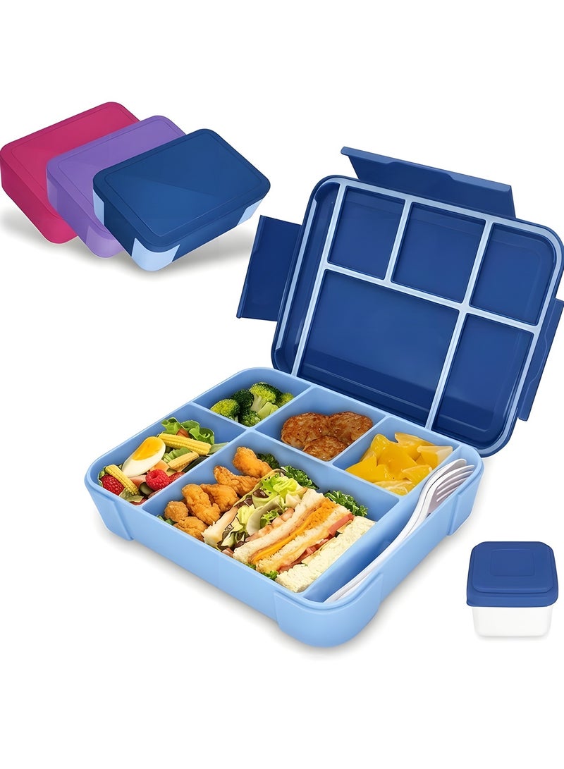 بيوينتي صندوق غداء للاطفال في المدرسة مع مقصورات بينتو مانع للتسرب للبنات والاولاد وجبات خفيفة مثالي للمدرسة والحضانة والرحلات ازرق ملكي البولي بروبلين - Image 1