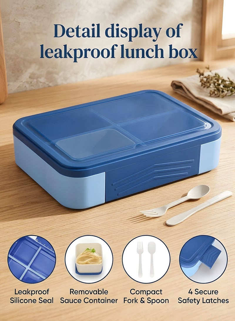 بيوينتي صندوق غداء للاطفال في المدرسة مع مقصورات بينتو مانع للتسرب للبنات والاولاد وجبات خفيفة مثالي للمدرسة والحضانة والرحلات ازرق ملكي البولي بروبلين - Image 3