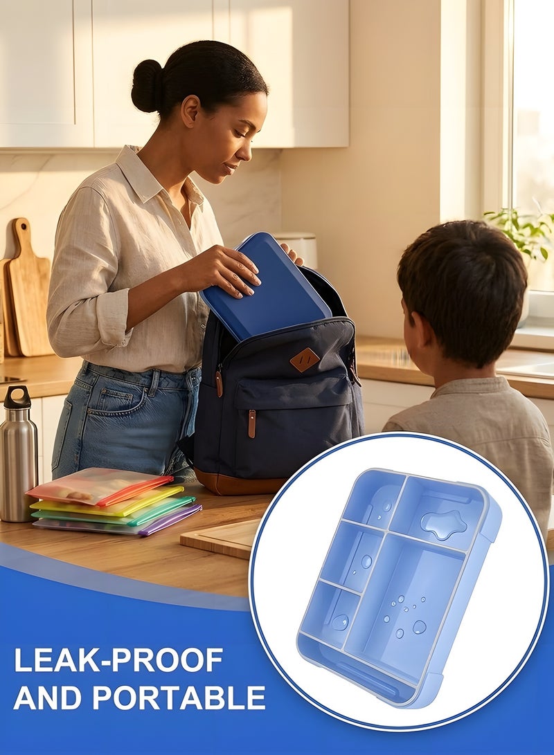 بيوينتي صندوق غداء للاطفال في المدرسة مع مقصورات بينتو مانع للتسرب للبنات والاولاد وجبات خفيفة مثالي للمدرسة والحضانة والرحلات ازرق ملكي البولي بروبلين - Image 4