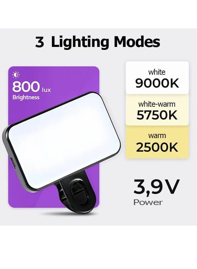 Furtey Clip-On Photography Light for Phone and Laptop, Video Light, Portable LED Camera Fill Light Panel, Pocket LED Phone Light, Dimmable with Three Lighting Effects, Rechargeable LED Light - Image 5