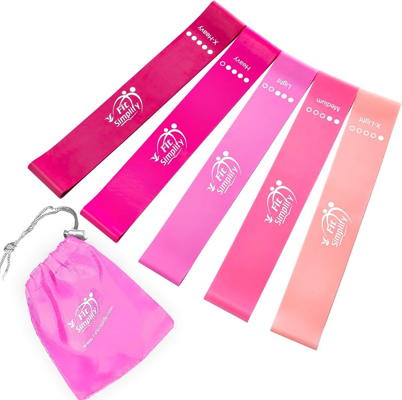 Fit Simplify Resistance Loop Exercise Bands with Instruction Guide and Carry Bag, Set of 5 - Image 1