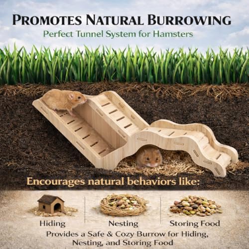 kcrygogo Large Size Syrian Hamster Explorer Set - Snap-Together Wooden Burrow with Panoramic Window,Natural Chew-Safe Design Decorative Landscaping Digging Peeping Hide Underground Fun for Cage Enrichment - Image 2