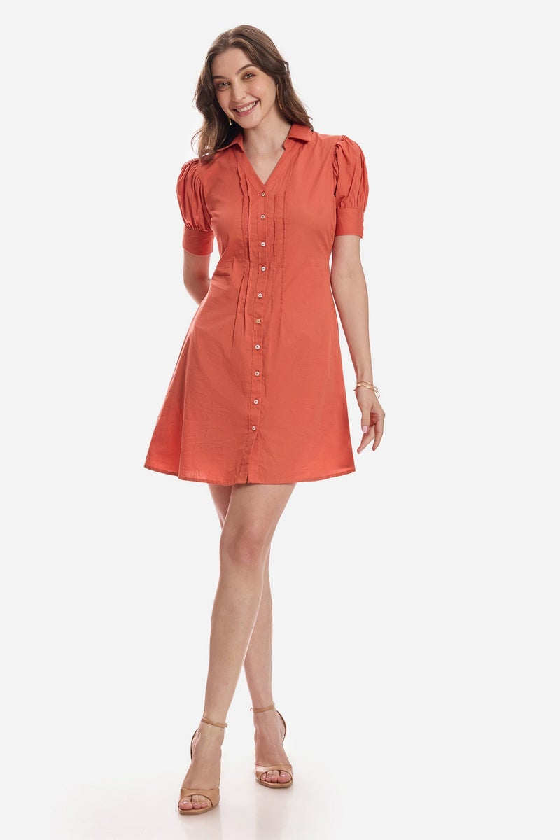 Virgio Solid Cotton Puff Sleeve Mini Dress for Women - Image 4