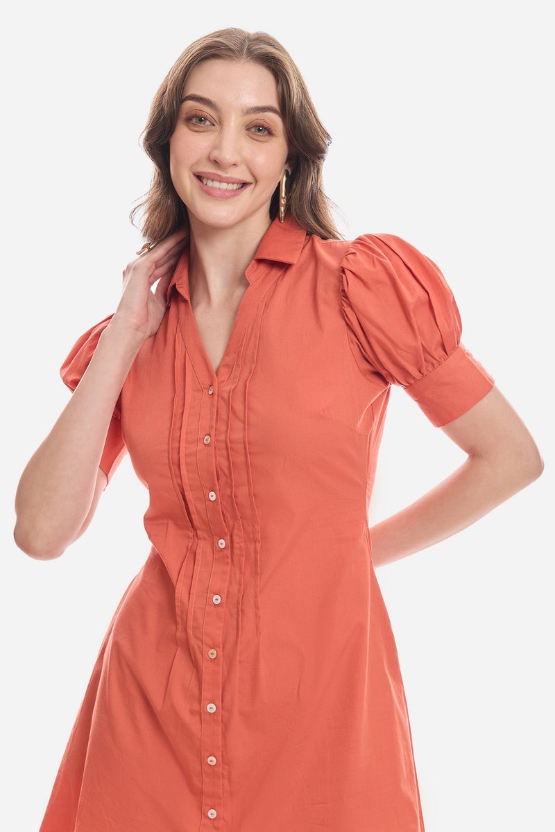 Virgio Solid Cotton Puff Sleeve Mini Dress for Women - Image 5