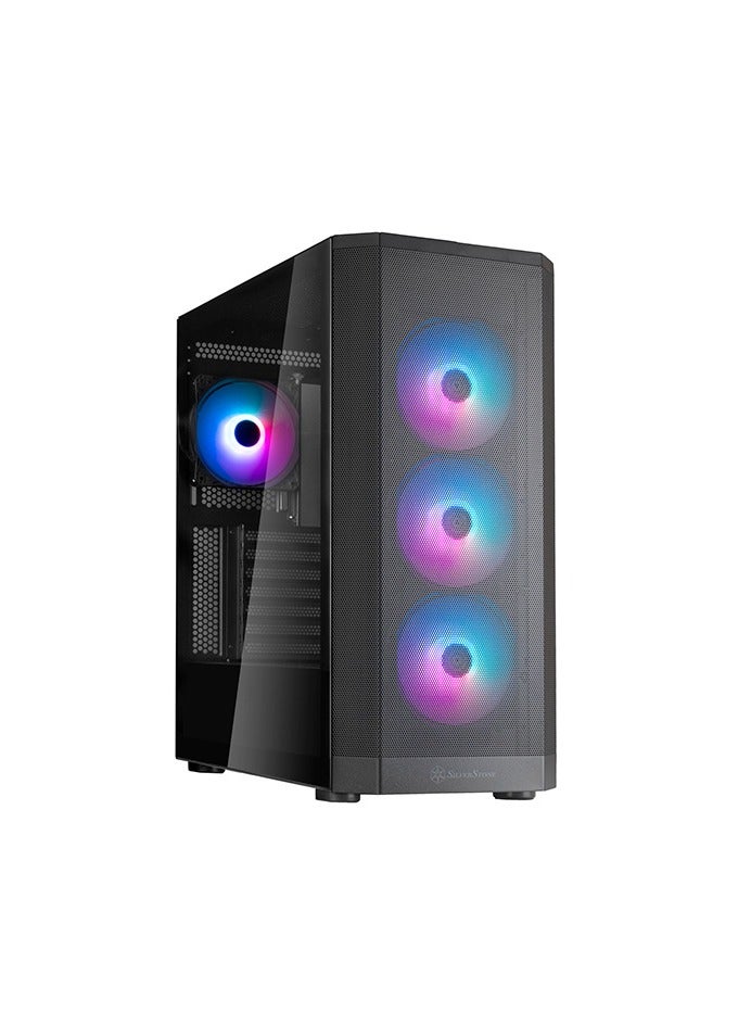 FARA 514X Black Mid-Tower ATX Gaming Case – 4x Pre-Installed 120mm ARGB Fans, Tempered Glass Side Panel, USB 3.2 Gen2 Type-C, Supports ATX/Micro-ATX/Mini-ITX, 360mm Radiator Front/Top, 394mm GPU Clearance, 2x 3.5” + 2x 2.5” Drive Bays, Cable Management, ARGB Controller, Steel Frame – SST-FA514X-BG