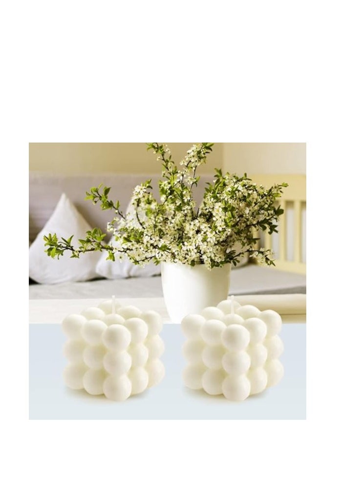 PCS 2PCS Bubble Candles Vanilla Scented Aesthetic Cube Candle, Soy Wax Cool Shaped Candles, Home Office Danish Pastel Trendy Room Floating Shelves Decor Small Decorative Candles  - Image 2