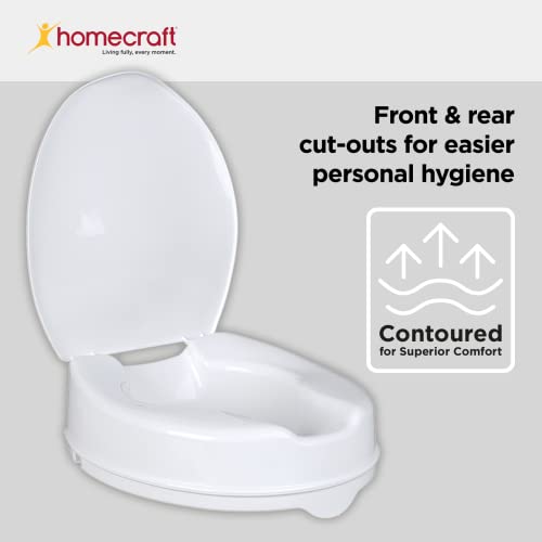 Performance Health Homecraft Savanah Raised Toilet Seat with Lid, 4" High Elevated Toilet Seat Locks Onto Standard Toilets, Portable Assistance Seat with Sturdy Brackets, Medical Aid for Elderly, Disabled, Limited Mobility - Image 2