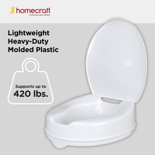 Performance Health Homecraft Savanah Raised Toilet Seat with Lid, 4" High Elevated Toilet Seat Locks Onto Standard Toilets, Portable Assistance Seat with Sturdy Brackets, Medical Aid for Elderly, Disabled, Limited Mobility - Image 3